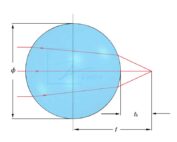 A transparent ball lens resting on a reflective surface, refracting light